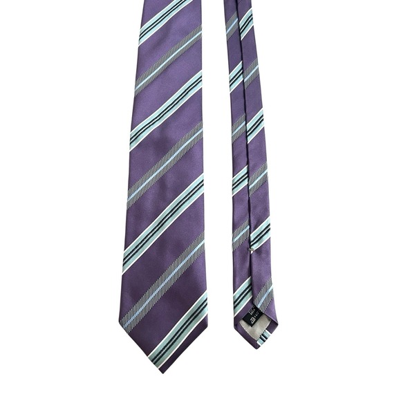 ERMENEGILDO ZEGNA Mens 100% Silk Necktie ITALY Luxury STRIPED Purple/Blue - Picture 2 of 7